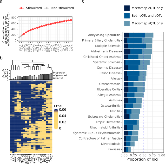 Fig. 4: Colocalisation of sQTLs with immune-mediated disease risk loci.