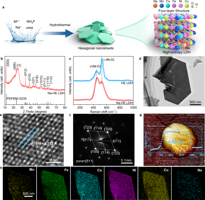 Fig. 2: Structural characterizations of Na-HE LDH.