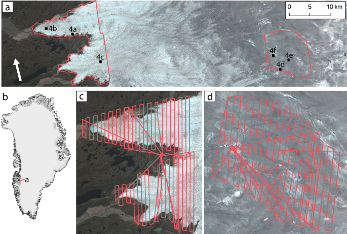 Fig. 3: Drone surveys across the ablation zone of the Southwest Greenland Ice Sheet provide high-resolution imagery for investigating meltwater ponding.
