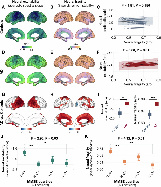 Fig. 2: Neural fragility and neural excitability in patients with AD and age-matched controls.