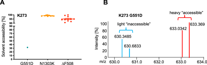 Fig. 3: K273 solvent accessibility in G551D and N1303K CFTR.