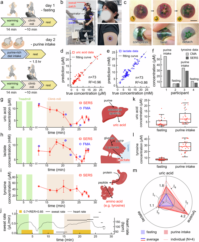 Fig. 5: Label-free human sweat profiling of assorted metabolites.