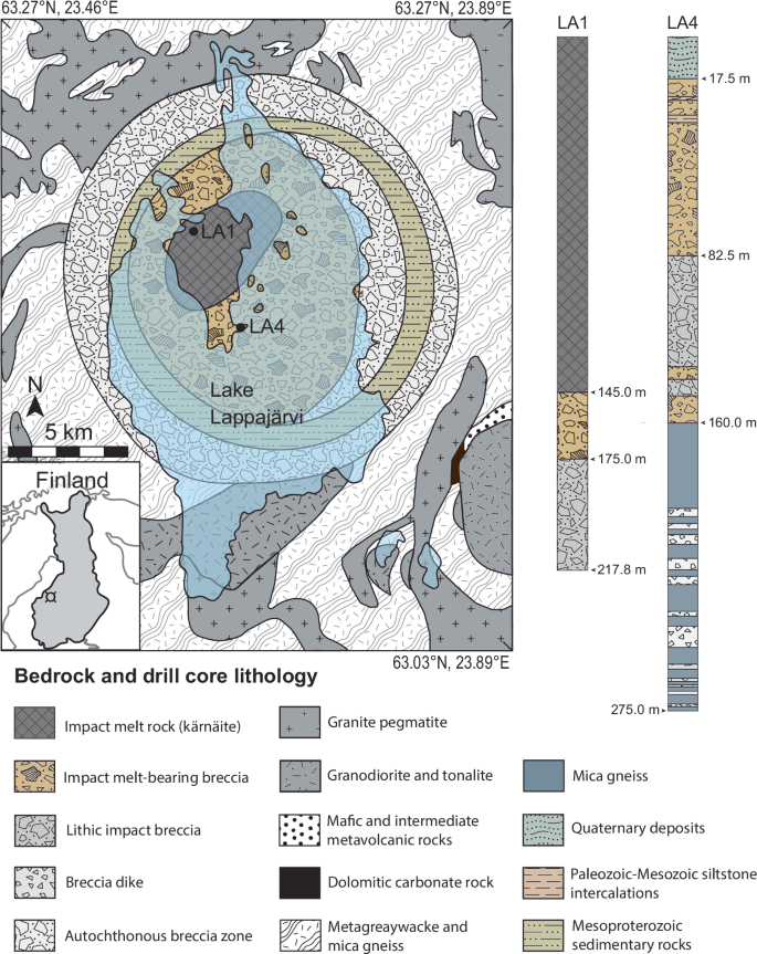Fig. 1: Geological map of the Lappajärvi impact crater, Finland.
