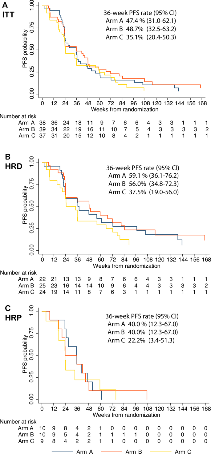 Fig. 2: Progression free survival in intention-to-treat population and key subgroups.