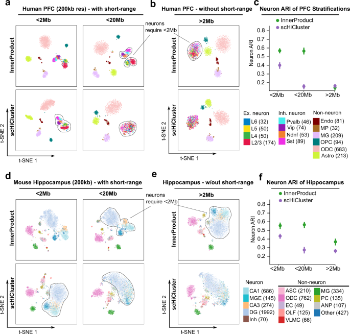 Fig. 3: Sub-Mb contacts best distinguish cell populations in complex tissues.