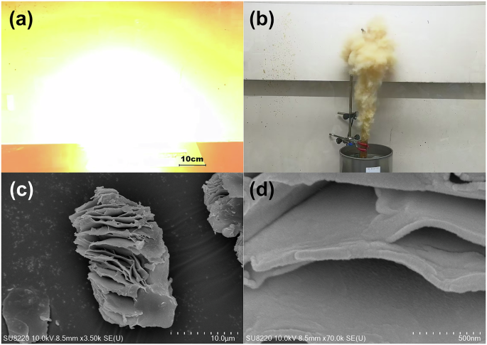 Fig. 6: Explosion tests and SEM characterization of 1,1-PA.