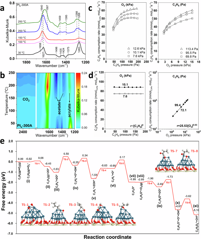 Fig. 4: Study of the reaction mechanisms and surface intermediates for C3H6 oxidation over Pte-300A.