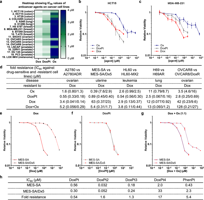 Fig. 2: Cytotoxicity of DoxPt against different cancer cell lines.