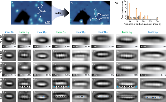Fig. 3: Tip-induced coupling-reaction products of linear C5.