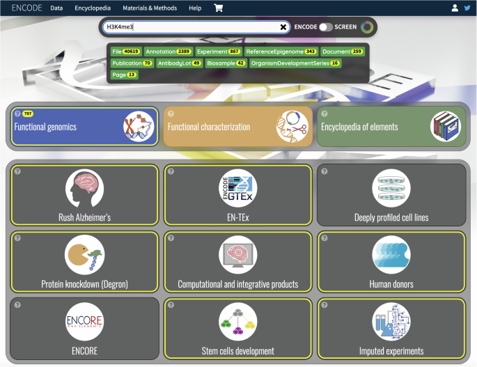 Fig. 7: ENCODE Search box usage example.