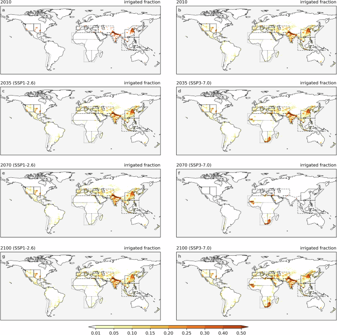 Fig. 2: Divergent changes in area equipped for irrigation under two scenarios.