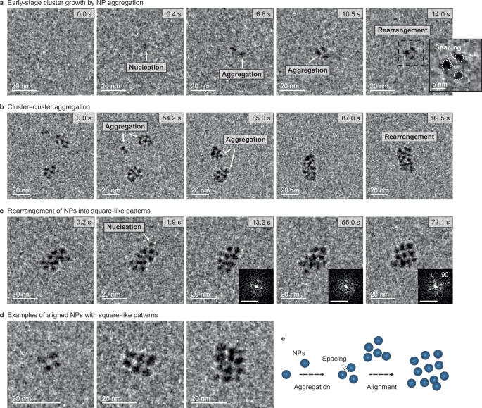 Fig. 2: Cluster formation by NP aggregation and pre-alignment of solvent-separated NPs.