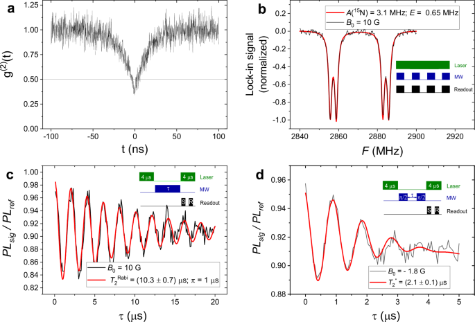 Fig. 3: The measured experimental characterization of the NV1 center.