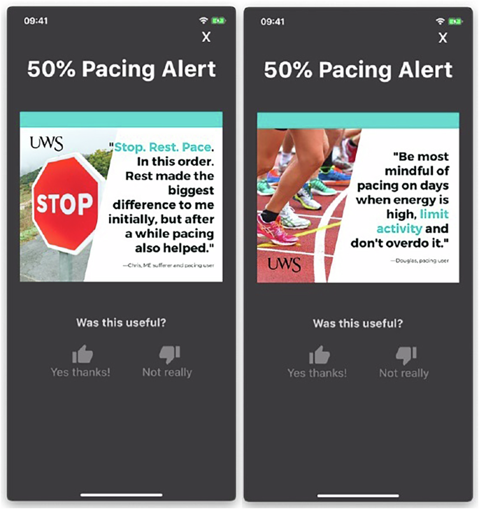 Fig. 5: Two examples of energy management alerts received by the intervention group.