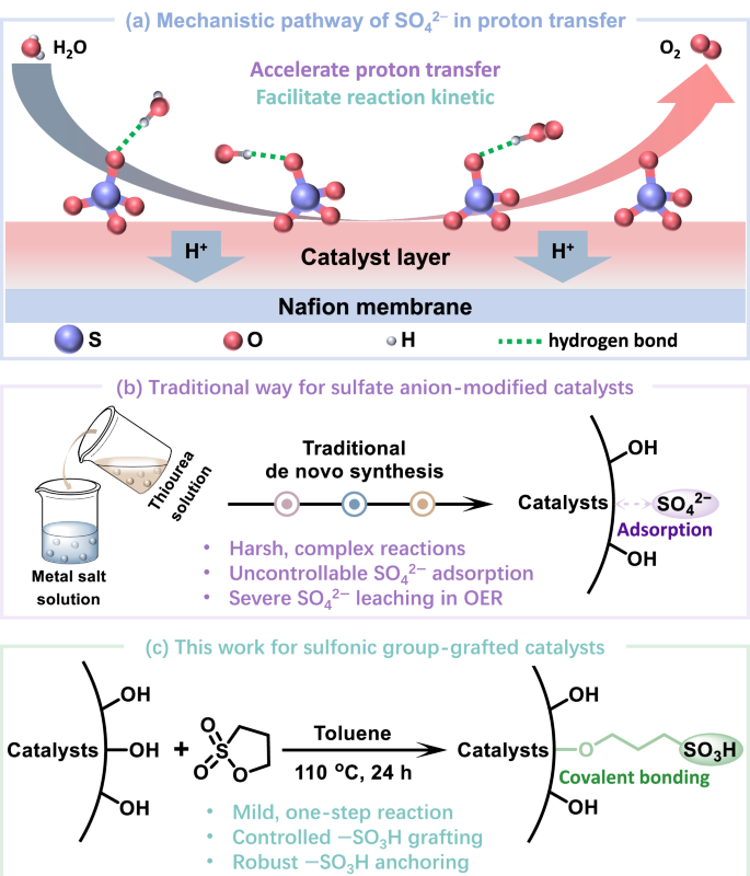Fig. 1: Mechanism of SO42− in proton transfer and synthesis of anion-modified catalysts.