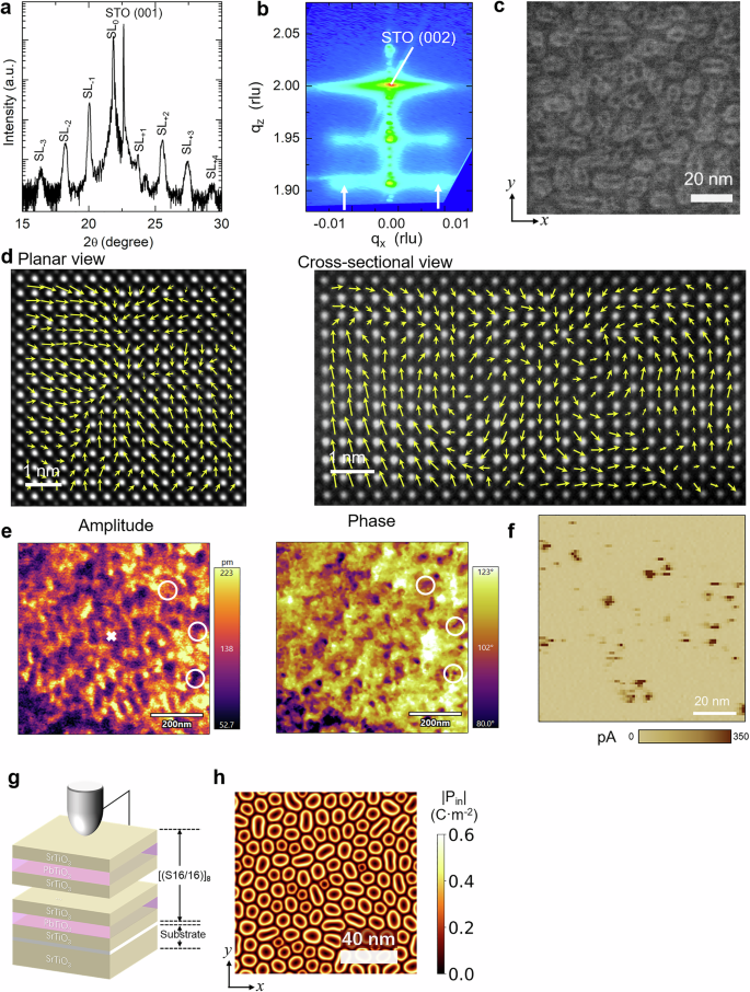 Fig. 1: Structure and observation of polar skyrmions in PTO/STO superlattice.