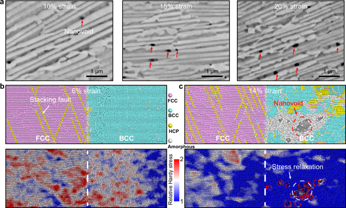 Fig. 5: Nanovoid formation in the EHEA during plastic deformation.