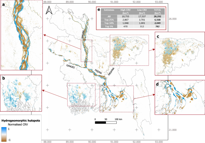 Fig. 1: Hydrogeomorphic change across Bangladesh from 1987–2022.