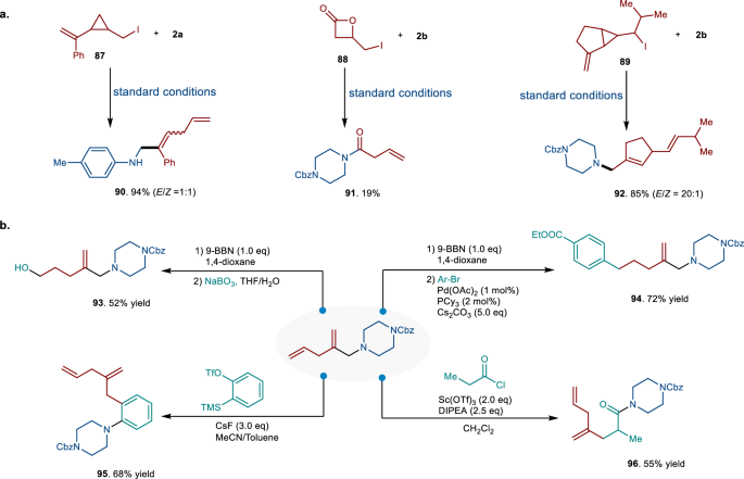 Fig. 5: Extension to alkyl iodides with various ring sizes and transformation of the skipped diene.