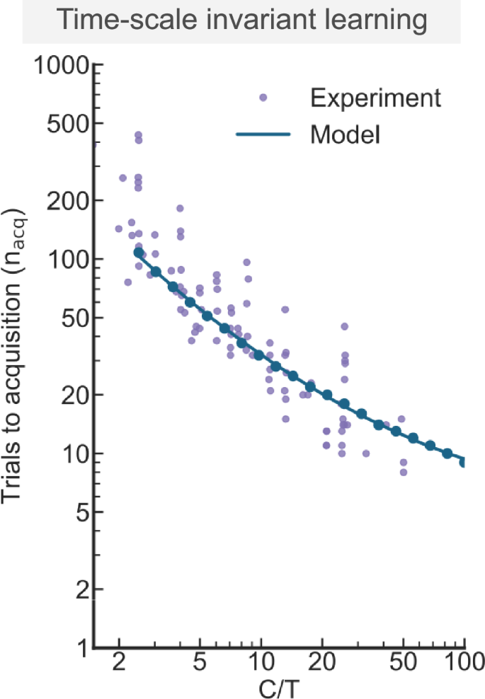 Fig. 4: The online approximation version of our model (TCL) reproduces timescale invariant learning.