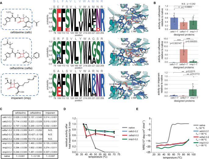 Fig. 5: Altering the substrate selectivity of OXA β-lactamase using ABACUS-T.
