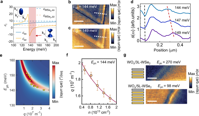 Fig. 2: Nano-imaging of intersubband transition and hyperbolic plasmon polariton in WOx/4L-WSe2.