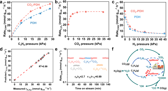 Fig. 4: Kinetics of hydrogen spillover–coupling mechanism of PDH with RWGS.