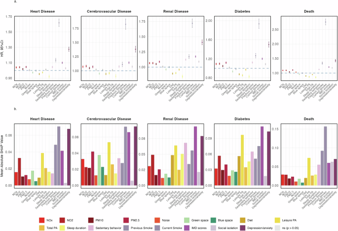 Fig. 2: Individual exposure effect and contribution on cardiometabolic diseases.