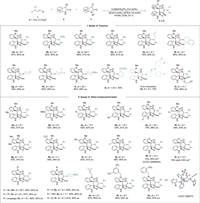 Fig. 2: Substrate scope for the Cu-catalyzed asymmetric formal [1 + 2 + 2]-cycloaddition.