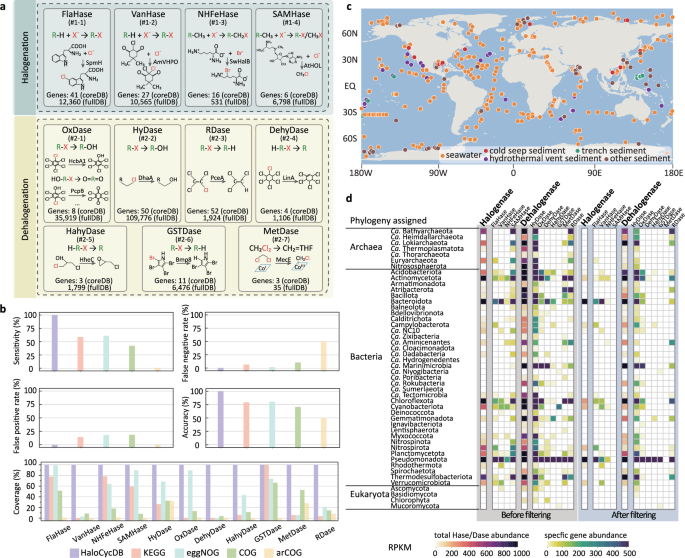Fig. 1: HaloCycDB improves the precision and reliability of organohalide-cycling gene annotations.