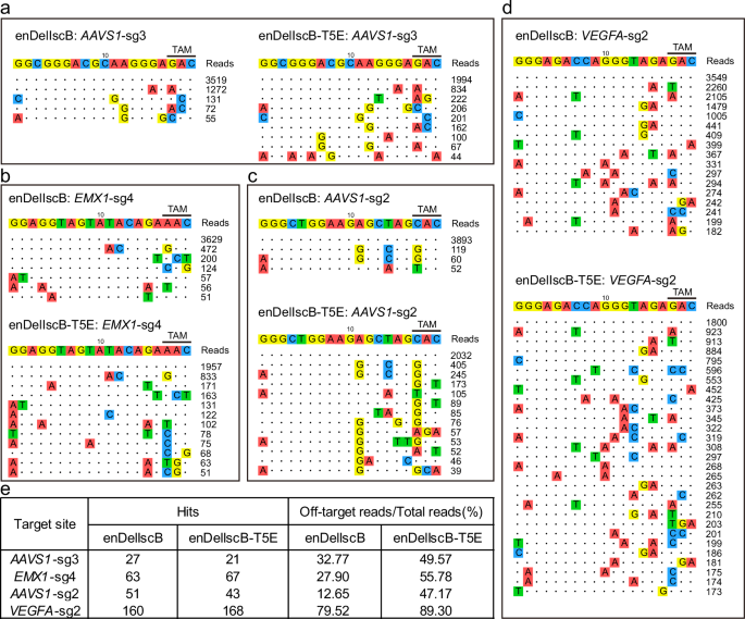 Fig. 5: Genome-wide specificity of enDelIscB and enDelIscB-T5E.