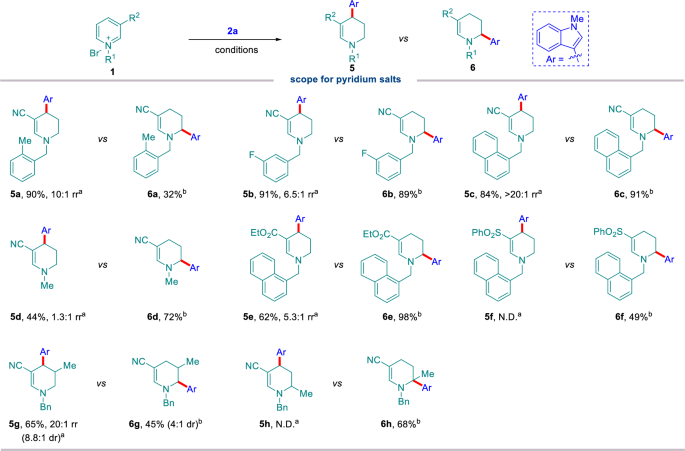 Fig. 4: Scope for pyridinium salts in C4- and C6-selective reductive dearomative hydroarylation.