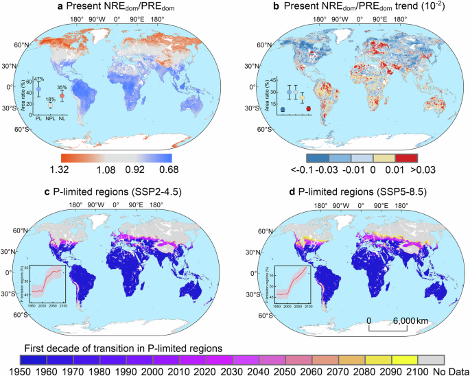 Fig. 4: Global spatial patterns and trends of the phosphorus limitation in silicate rock exposure areas.