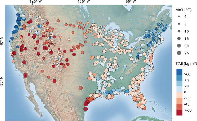 Fig. 1: Spatial distribution of wetland sites with climatic information.