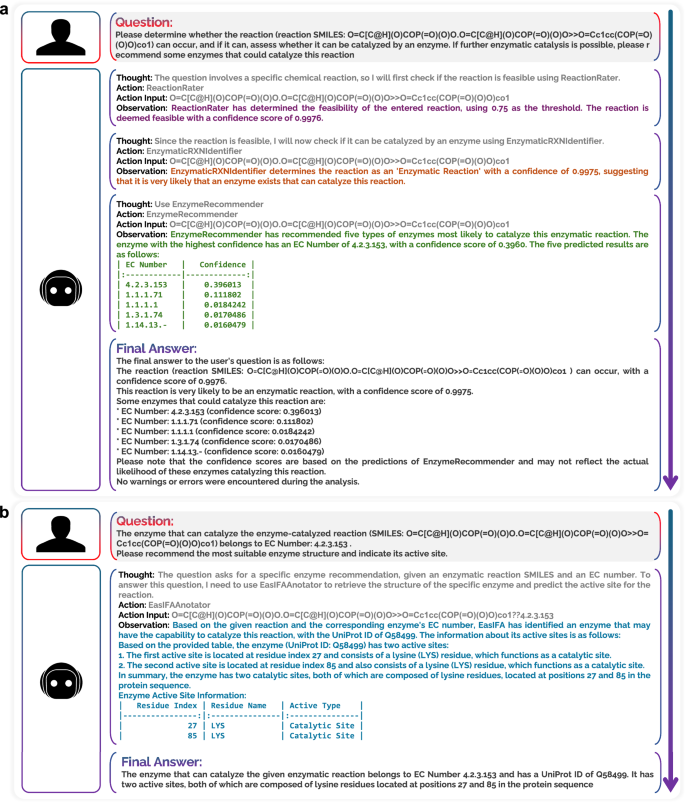 Fig. 3: Enzyme recommendation case study of ChemEnzyRetroPlanner agent.