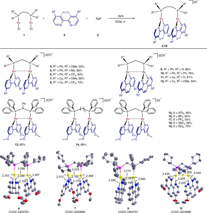 Fig. 2: Mixed ligands in dinuclear gold complexes.