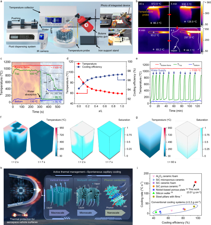 Fig. 5: Spontaneous capillary transpiration cooling performance at 1100 °C.