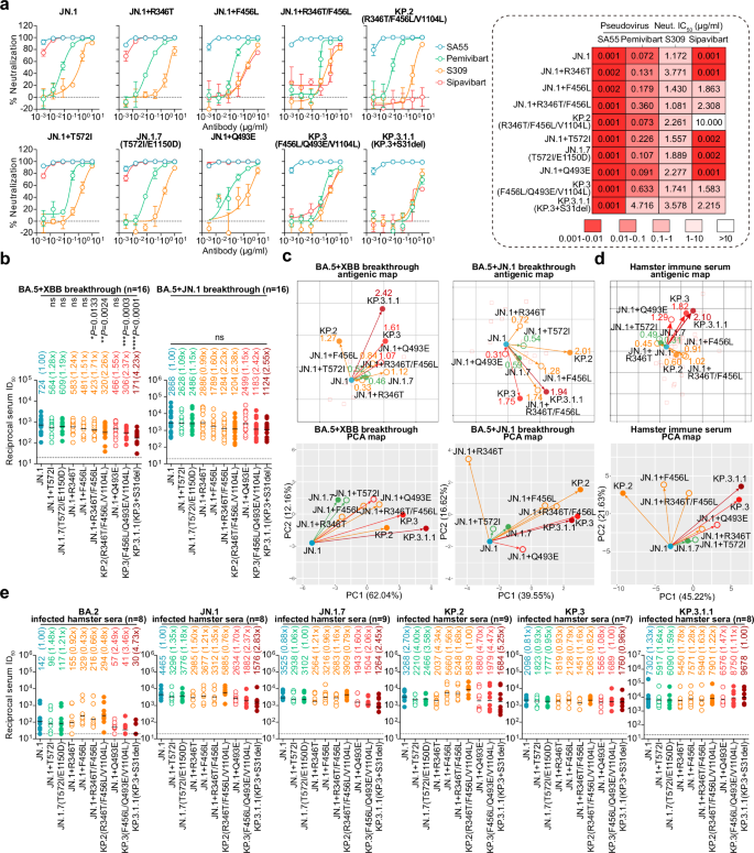 Fig. 2: Immune resistance and antigenicity of JN.1.7, KP.2, KP.3, and KP.3.1.1.