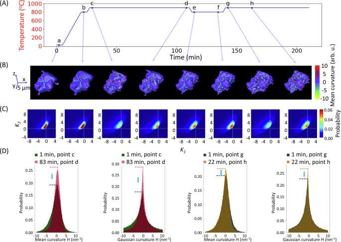 Fig. 6: Quantitative curvature analysis of the Co3O4 particle during the thermal cycles.