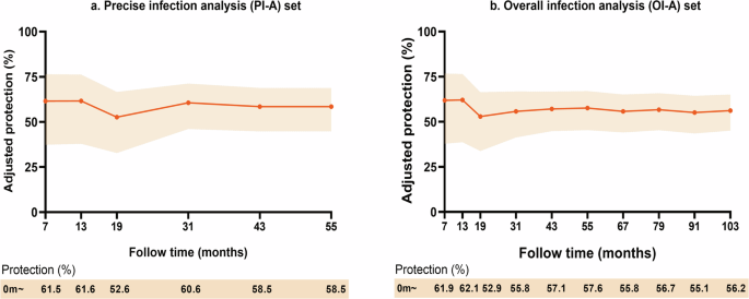 Fig. 2: Adjusted protection of pre-existing antibodies against HEV infection.