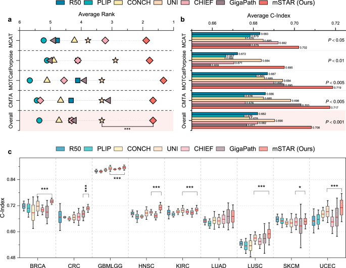 Fig. 7: Multimodal fusion performance of overall survival prediction on pathological slides and gene expression data.