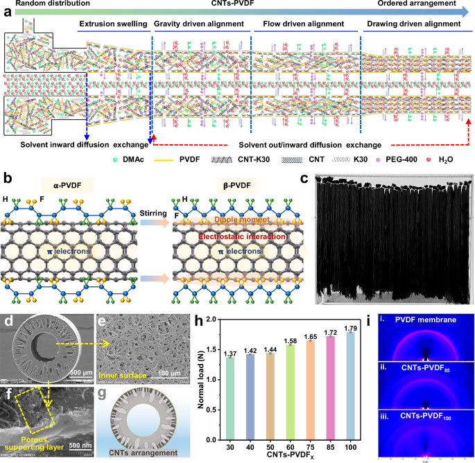 Fig. 1: Wet-spinning preparation and characterization of CNTs-PVDF membranes.