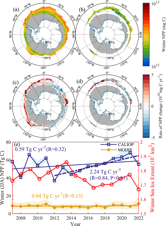 Fig. 1: Spatial and temporal variability in Antarctic winter net primary production (NPP).