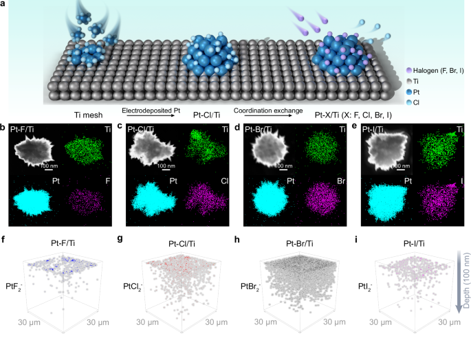 Fig. 2: Synthesis and characterizations of Pt-X/Ti (X: F, Cl, Br, I).