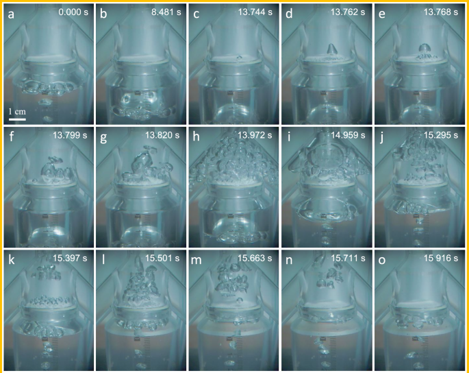 Fig. 3: Accumulation and high-speed release of the bubbles in the porous valve.