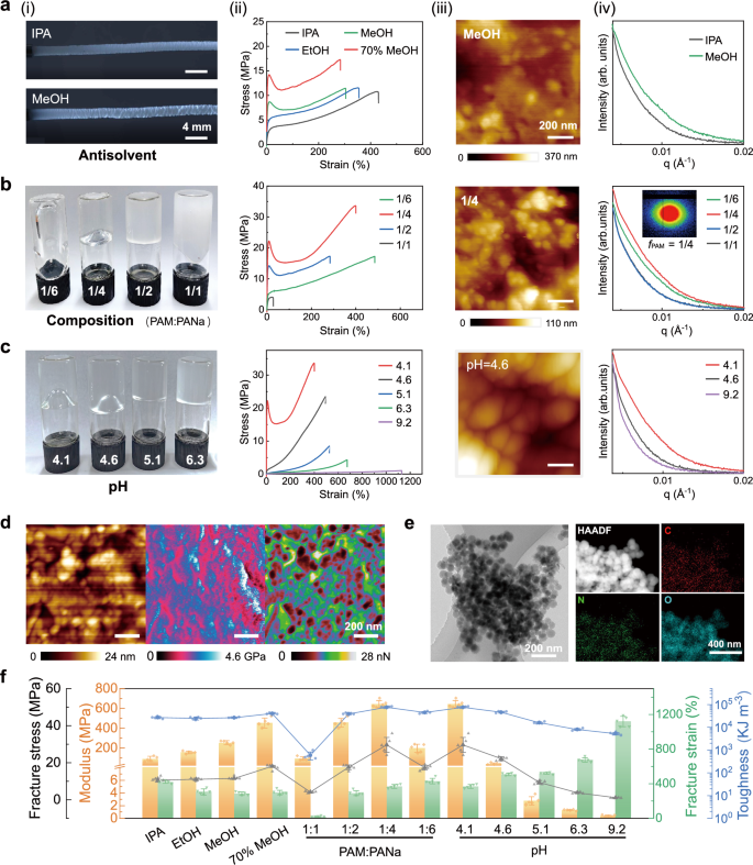 Fig. 2: Antisolvent-induce phase separation for controlled microphase separation in wet-spun nascent PANa-PAM hydrogel fibers.
