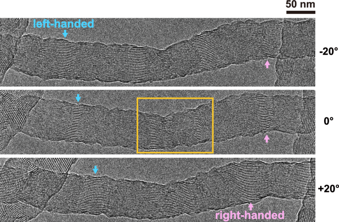 Fig. 4: Co-existence of two chiral directions in one twisted fiber.