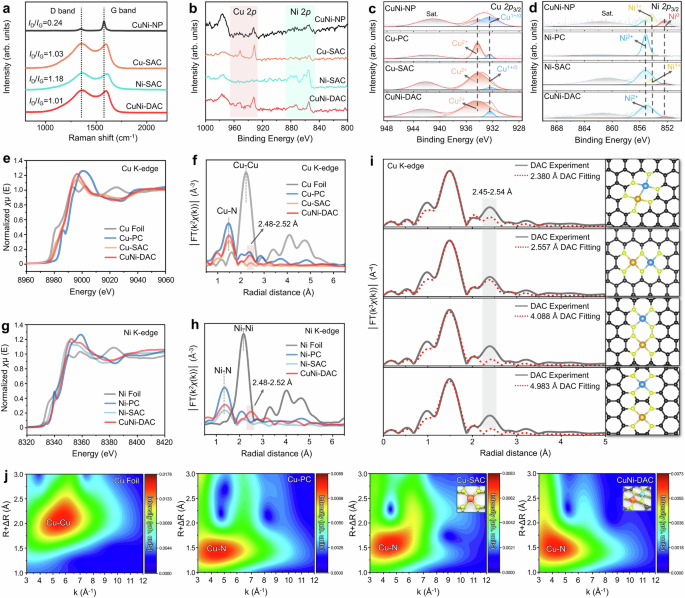 Fig. 3: Structural characterizations and coordination analyses of CuNi-DAC.