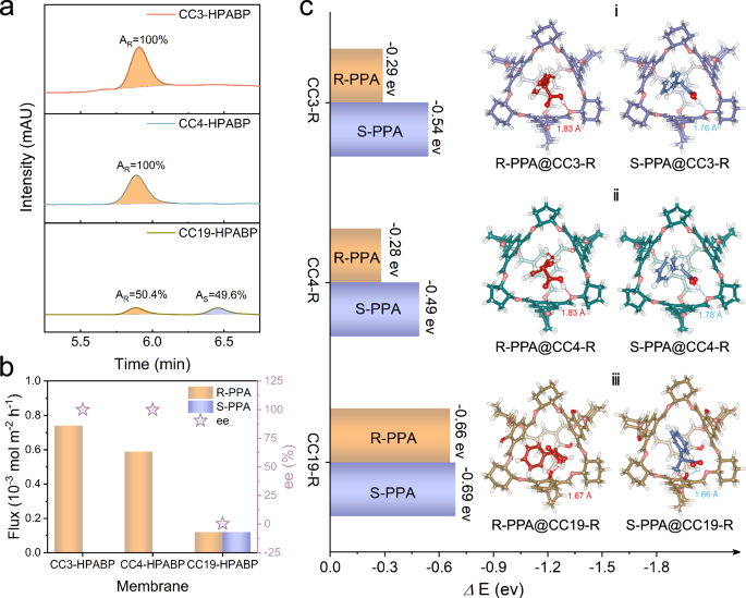Fig. 2: Enantioselective separation mechanism of POC mixed matrix membranes.
