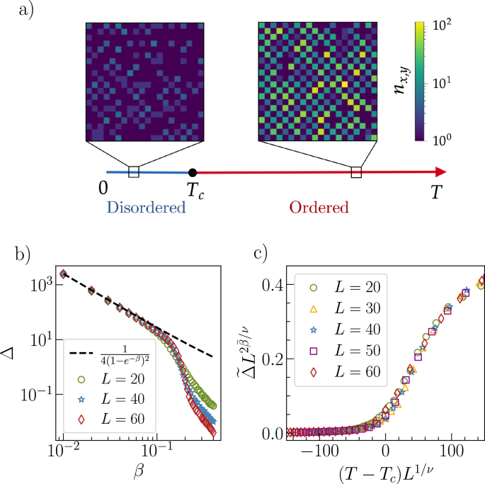 Fig. 1: Phase diagram and finite-size scaling of&nbsp;the classical bosonic lattice gas.
